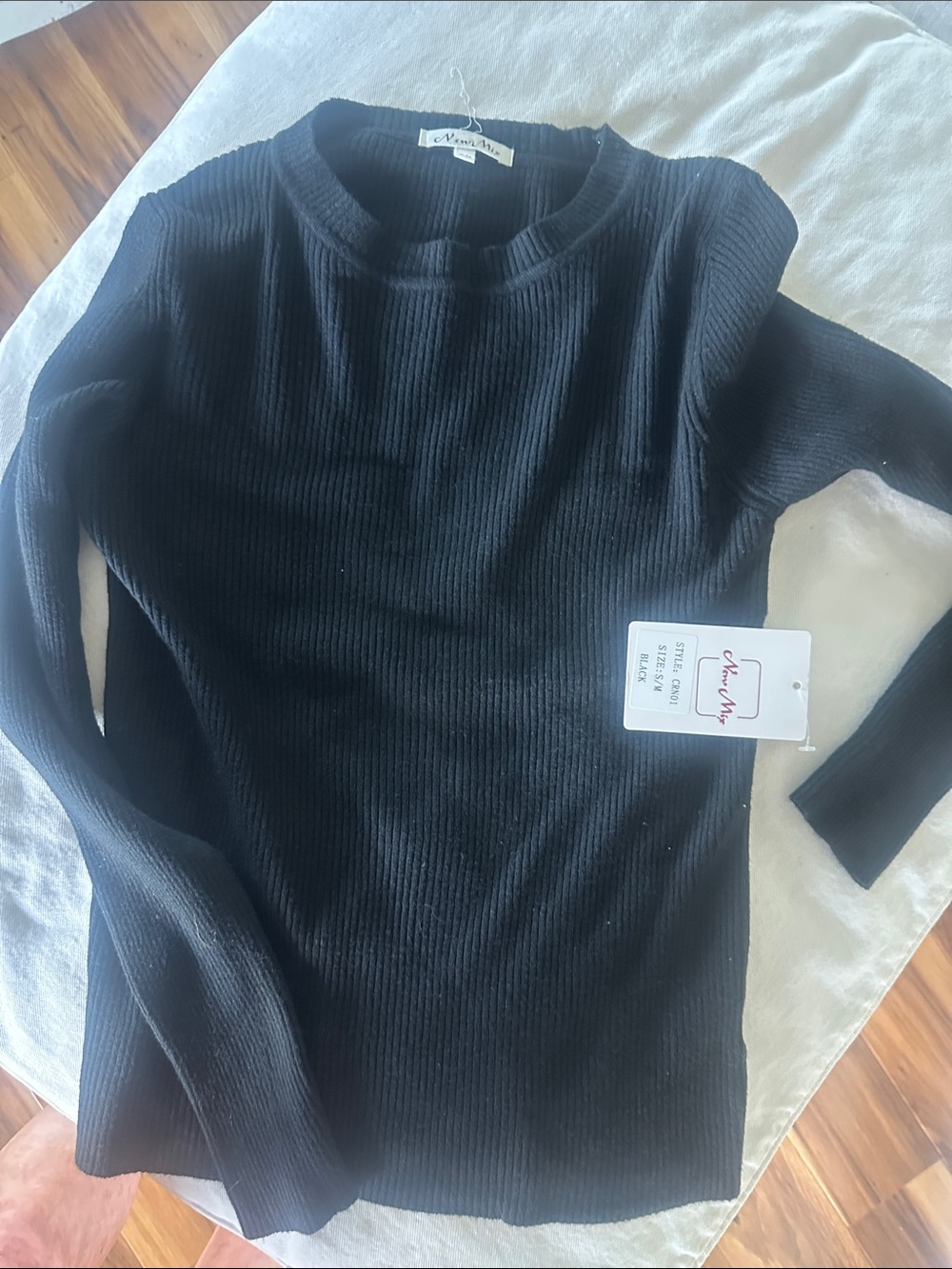 New Mix Black Ribbed Crew Neck Sweater